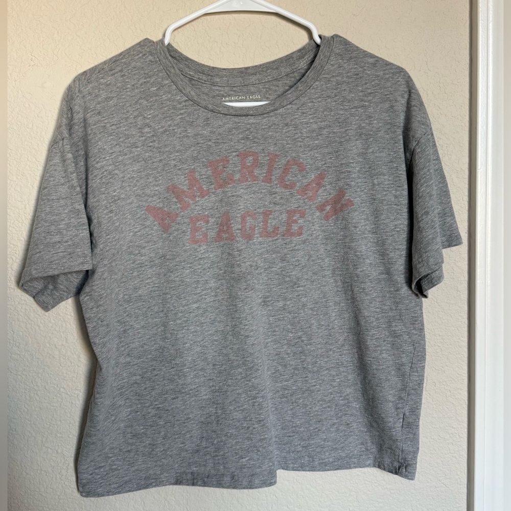 American Eagle Outfitters Gray Tee with Faded Red Logo